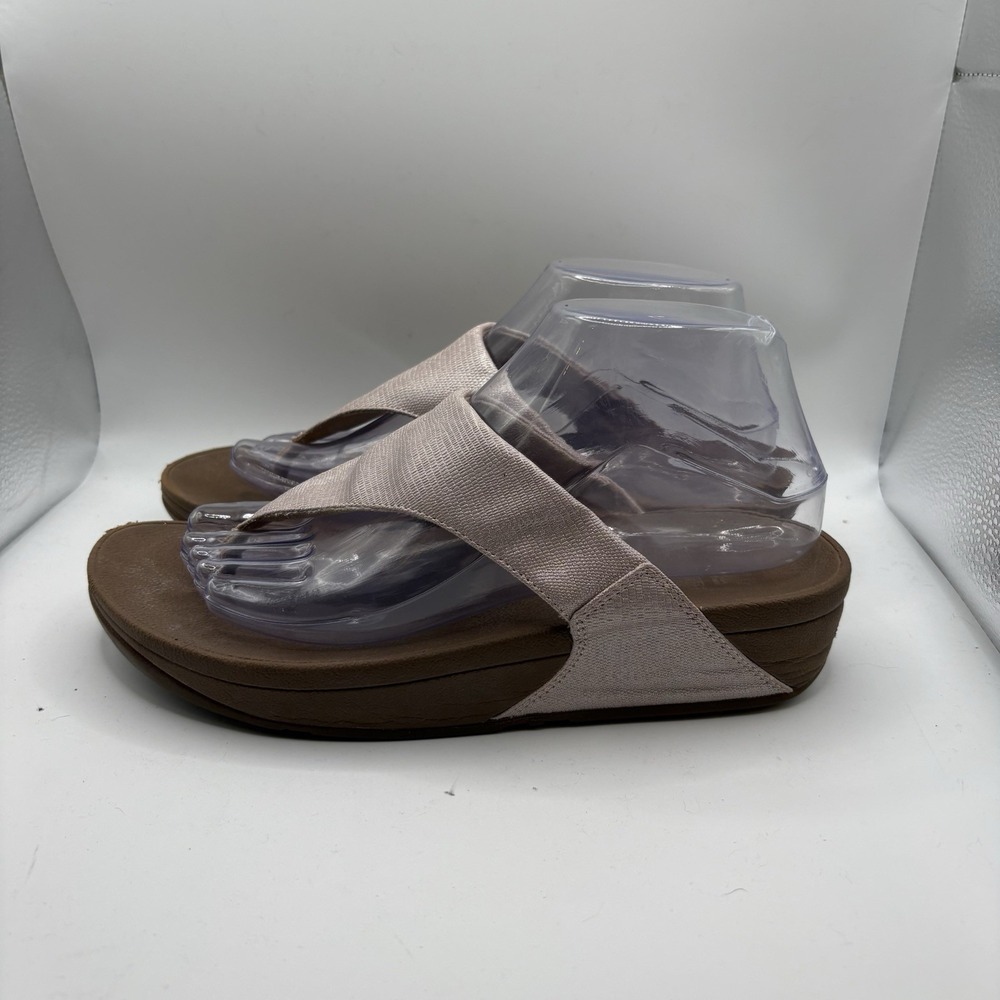 Fitflop Lulu Shimmer Wedge Thong Textured Metallic Microwobbleboard Midsole Sz 8